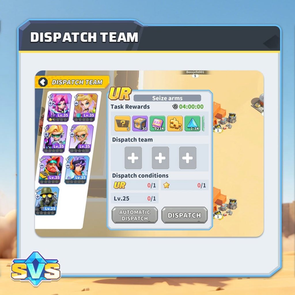 SVS Fantasy Oasis Special Operations Guide: Tasks, Refresh & Dispatch SVS Hero Dispatch Screen and UR Requirements