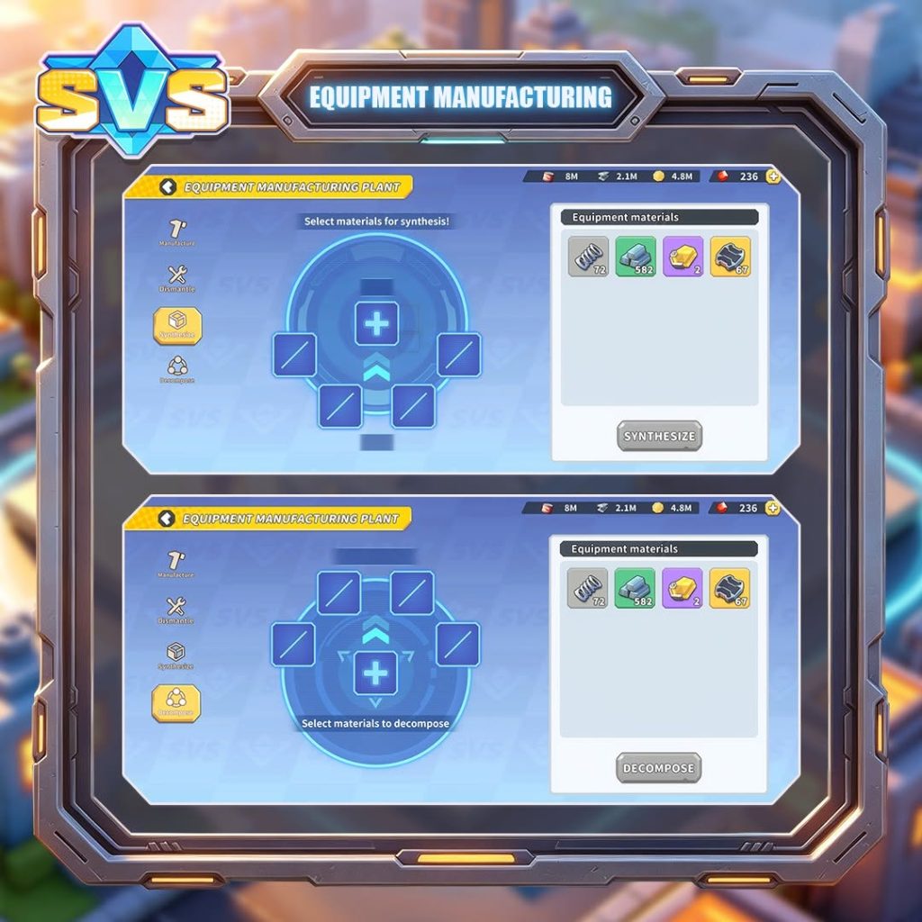 SVS Material Synthesis and Decomposition UI screen