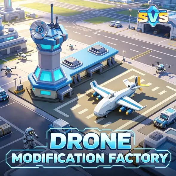 SVS Fantasy Oasis Drone Modification Factory Guide: Remodeling and Upgrade Preview SVS Fantasy Oasis promotional artwork showing the Drone Modification Factory and aircraft apron